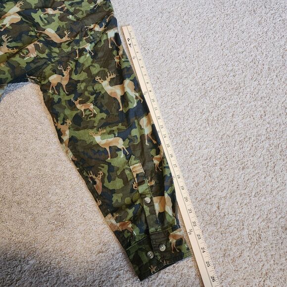 Woolrich Camo Deer Print Shirt Mens L Olive Green Button Long Sleeve Hunting - Picture 9 of 11